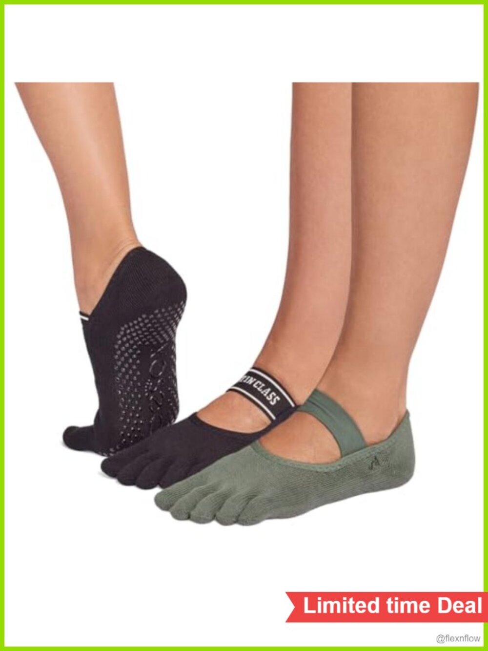 Grip Full Toe Yoga Pilates Socks Organic Cotton Non-Slip 2 Pack